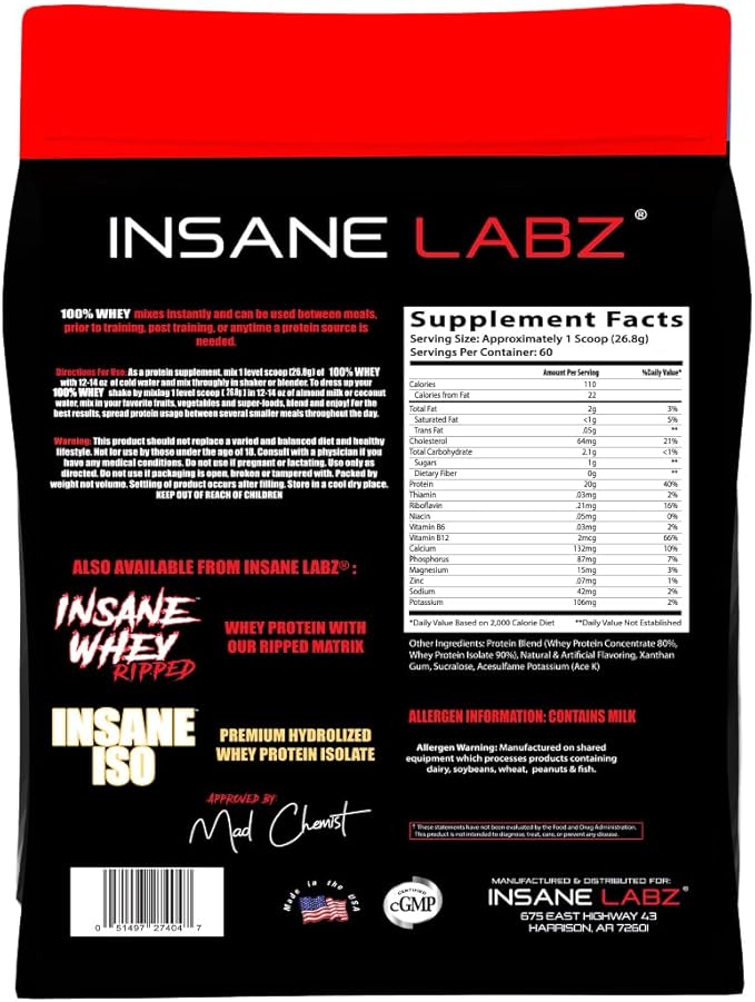 Insane Labz 100% proteína de suero (60 porciones, vainilla) - Imagen 2